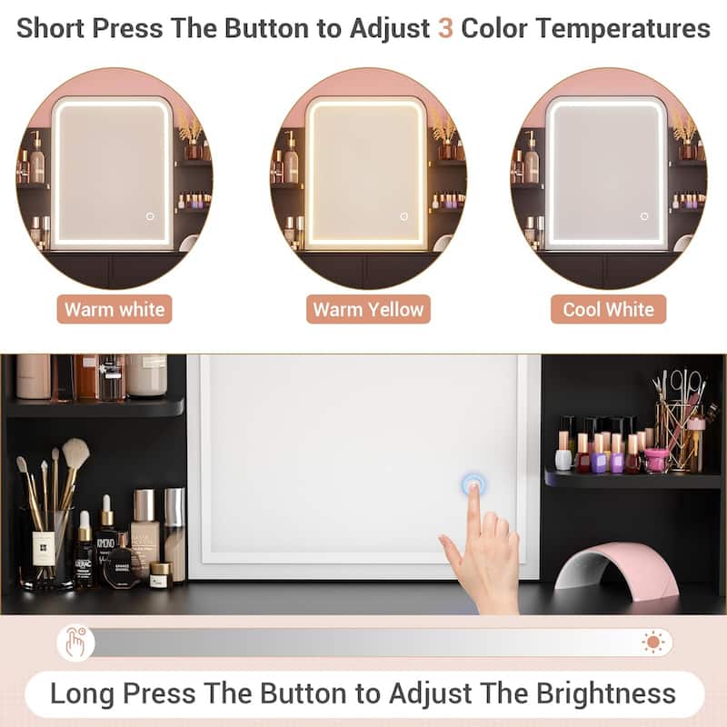 Vanity Table with LED Mirror, Kid's Makeup Vanity Desk with 2 Storage Drawers