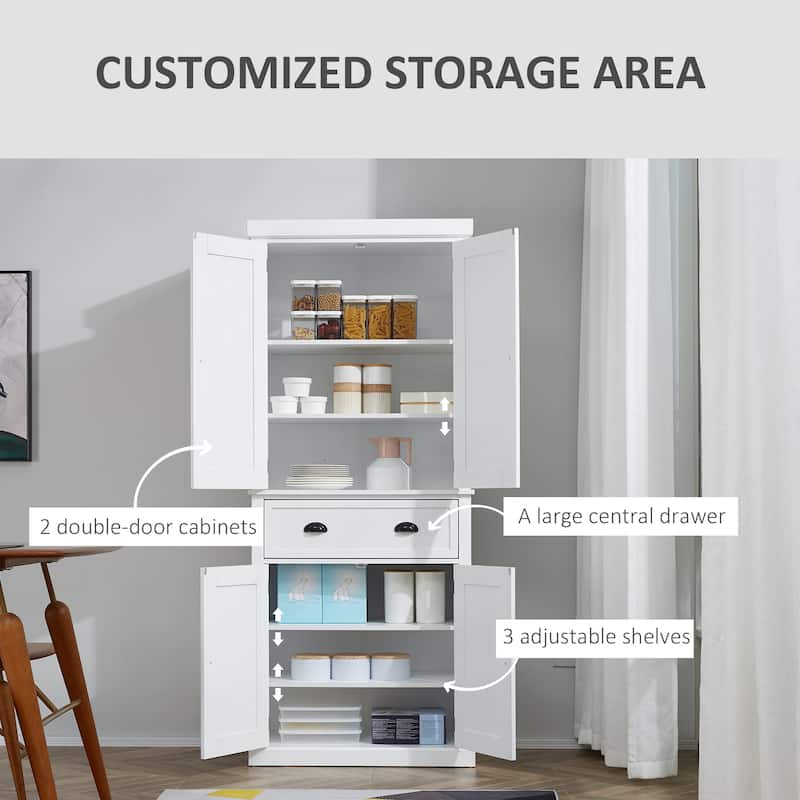 HOMCOM 72" Traditional Freestanding Kitchen Pantry Cupboard with 2 Cabinet,Drawer and Adjustable Shelves - N/A