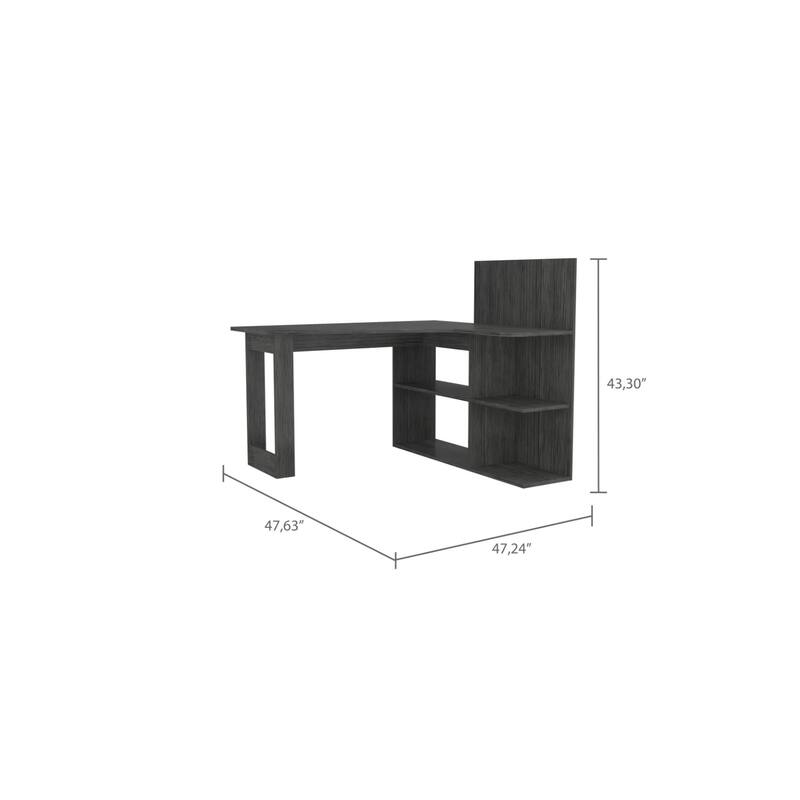 Kochi L-Shaped Desk - Gray Corner Computer Workstation with Storage Shelves