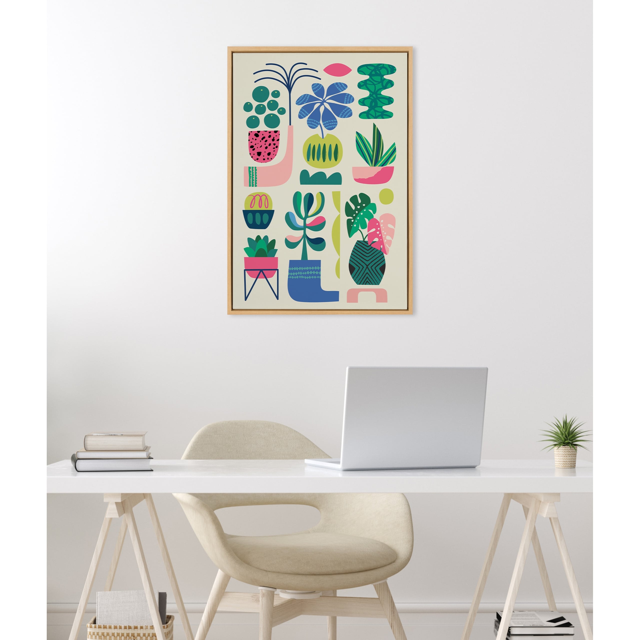 Kate and Laurel Sylvie Houseplants Framed Canvas by Rachel Lee