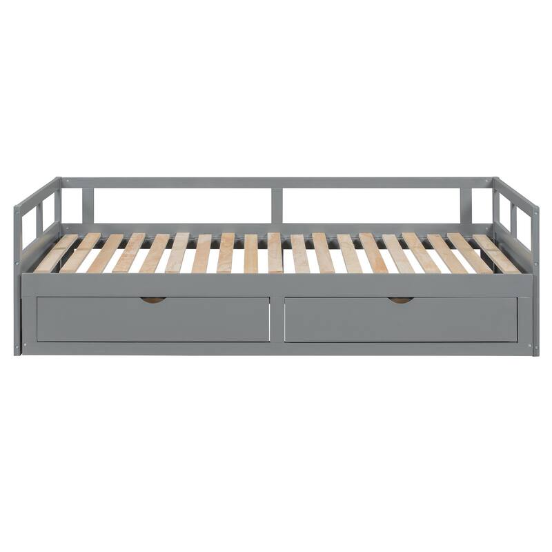 Roomfitters Twin Extending Daybed with Trundle and 2 Storage Drawers, Expands to King Size