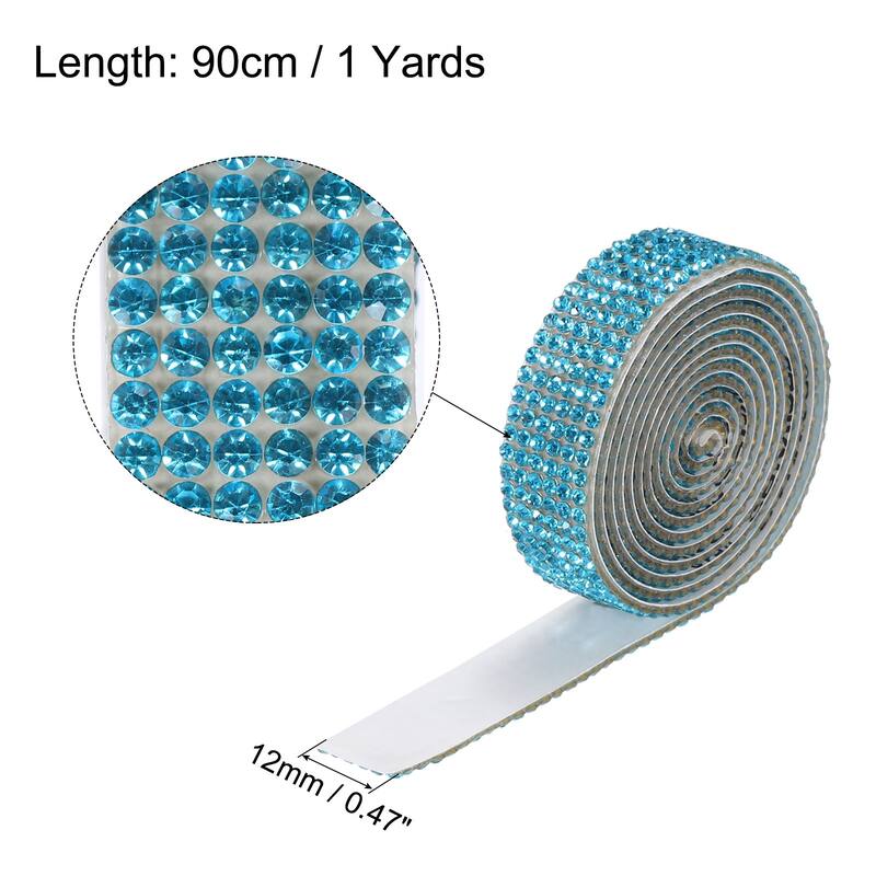 3 Roll 1 Yard 12mm Self Adhesive Crystal Ribbon - Lake Blue