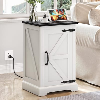 Moasis Farmhouse End Table with Charging Station, End Table with Power Outlets and USB Ports