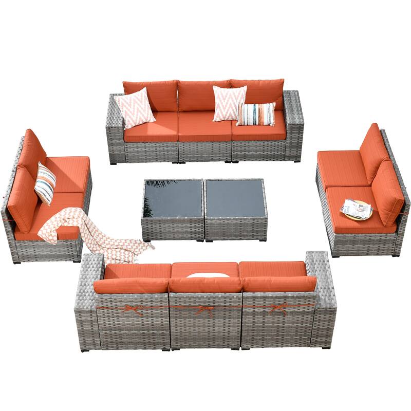 HOOOWOOO 12-Piece Rattan Outdoor Patio Furniture Modular Wide Armrest Sectional Set