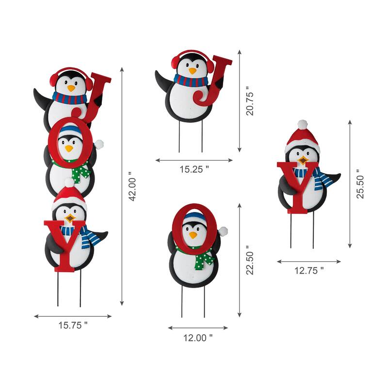 Glitzhome 42"H Christmas Metal "JOY" Penguin Yard Stake or Wall Decor - Multi-color