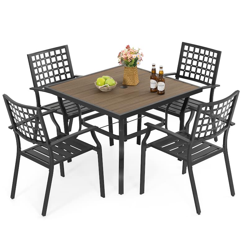 5-Piece Patio Outdoor Metal Dining Set with Umbrella Hole
