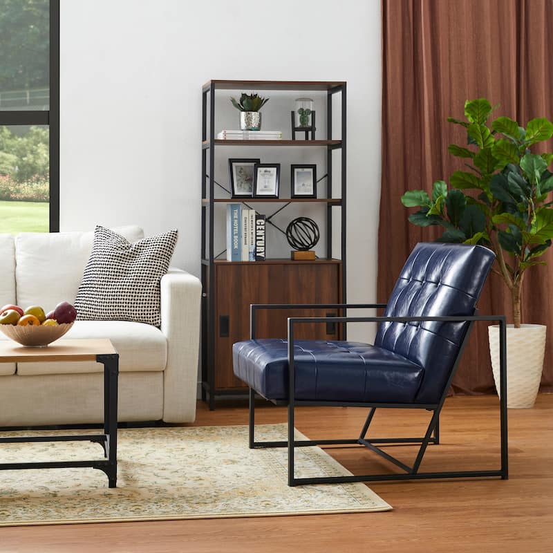 Glitzhome 29.50"W Mid-Century PU Leather Tufted Accent Chair - 29.5"W x 30.5"H x 29.25"D