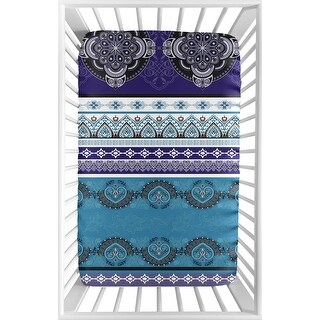 Purple Boho Chic Baby Girl Fitted Mini Crib Sheet For Portable Crib Pack Play - Teal Turquoise Blue Plum Black Bohemian Mandala