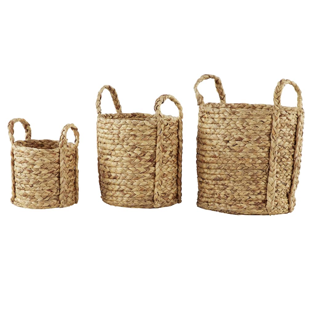 Seagrass Handmade Woven Storage Basket with Extended Handles - Set of 3 Brown - Roche River Decor - 15"W x 15"L x 20"H