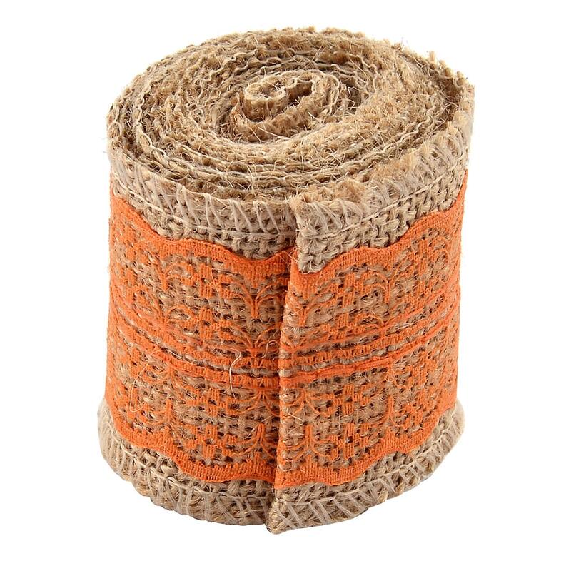 Burlap Hessian Crafting Lace Ribbon Roll Trim Edge 2M for Wedding - Orange,Khaki