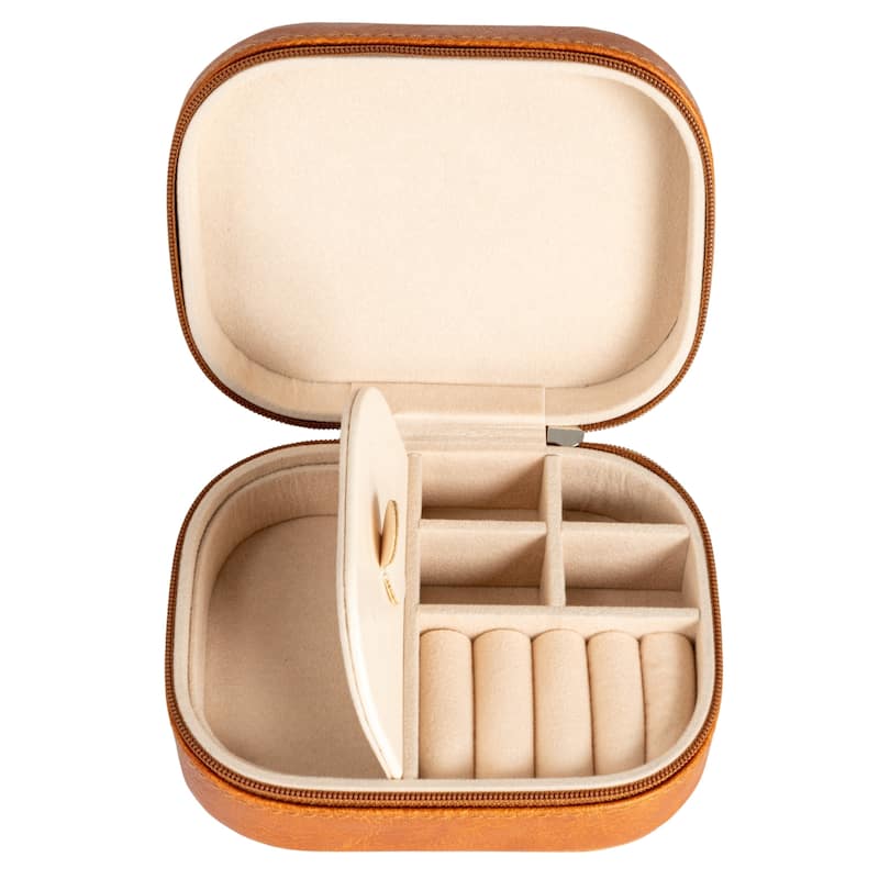 Household Essentials Vegan Leather Travel Jewelry Organizer Box - 5.0"L x 3.8"W x 2.0"H