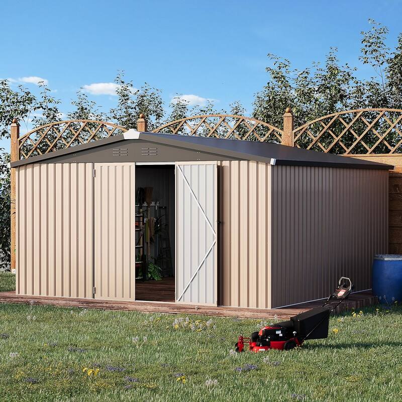 AECOJOY Outdoor Extra Large Storage Metal Shed with Lockable Doors