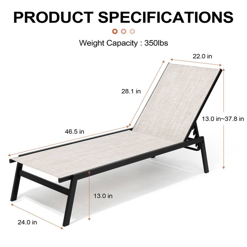 Outdoor Patio Reclining Adjustable Chaise Lounge Chairs Stackable