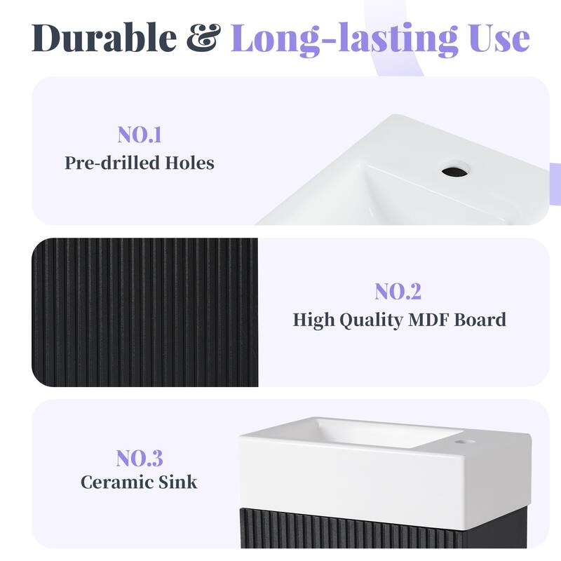 18.6" Vertical Stripe Door Cabinet Bathroom Vanity with Sink, Toilet Paper Holder and 2-tier Shelf - Available Left or Right