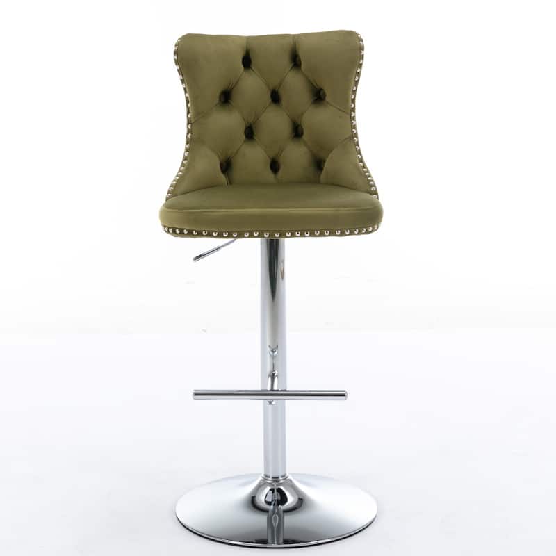 Adjusatble Seat Height from 25-33 Inch Swivel Velvet Barstools Set of 2,Chrome base Comfortable Tufted Back