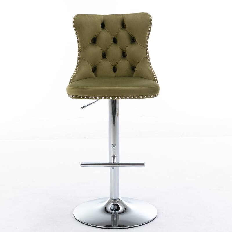 Swivel Bar Stools Set of 2, Adjustable Counter Height Upholstered Barstools with Nailheads Trim, Button Tufted Back and Footrest