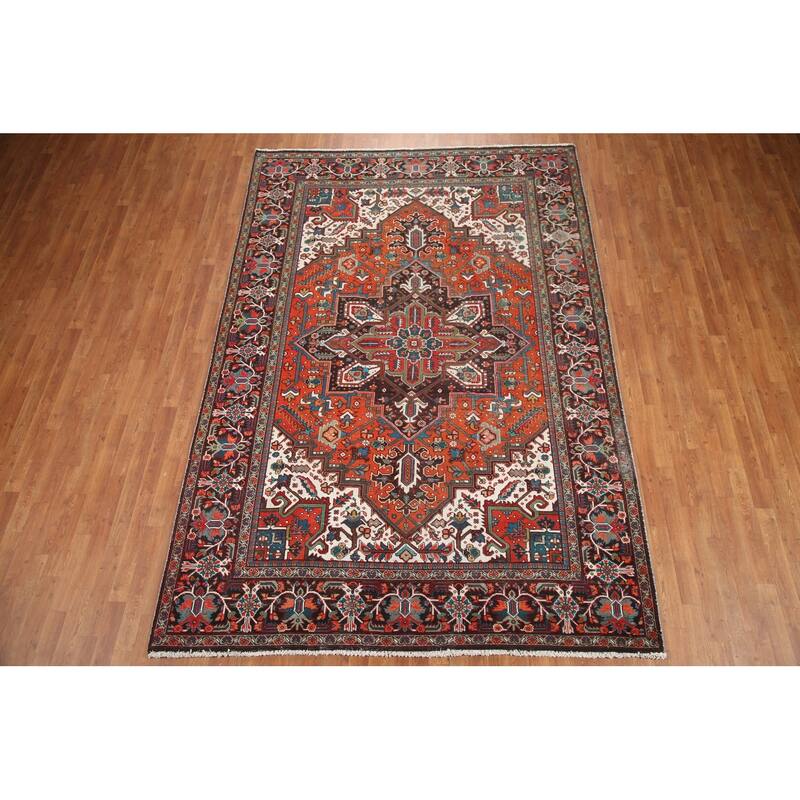 Hand Knotted Oriental 100% Wool Carpet Traditional Medallion Red Heriz Area Rug - 10' 7'' X 7' 2''