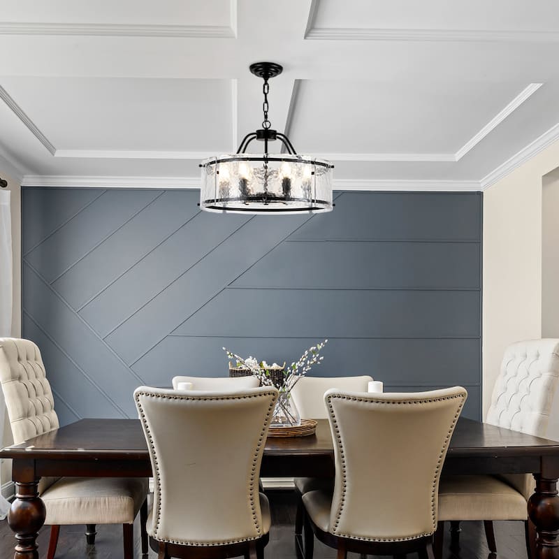 19.68-inch modern and stylish 6-light metal frame pendant lamp with rippled glass lampshade
