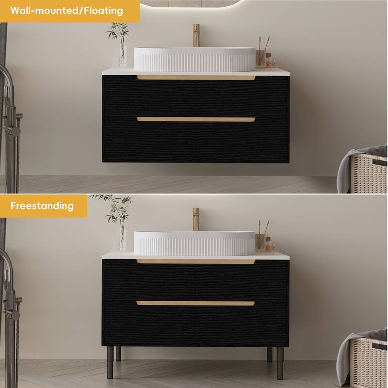 GDFStudio - Luxury 36" Floating/Freestanding Sintered Stone Bathroom Vanity with Ceramic Vessel Sink & Soft-Close Drawers