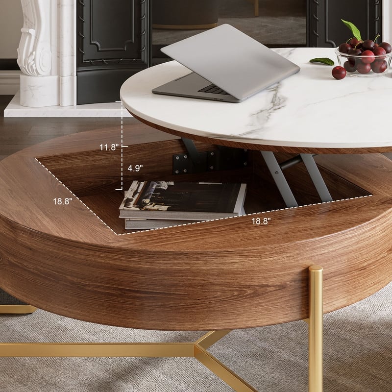 Lift-Top Coffee Table with Storage & 3 Ottomans‌