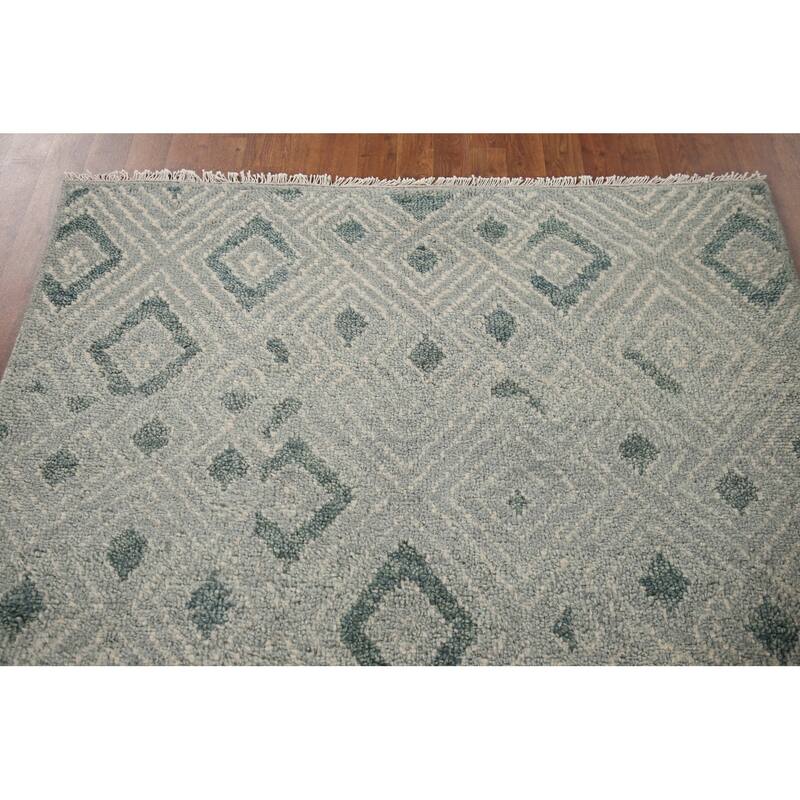 Gray & Green Moroccan Indian Area Rug Handmade Wool Carpet - 4'9"x 8'1"