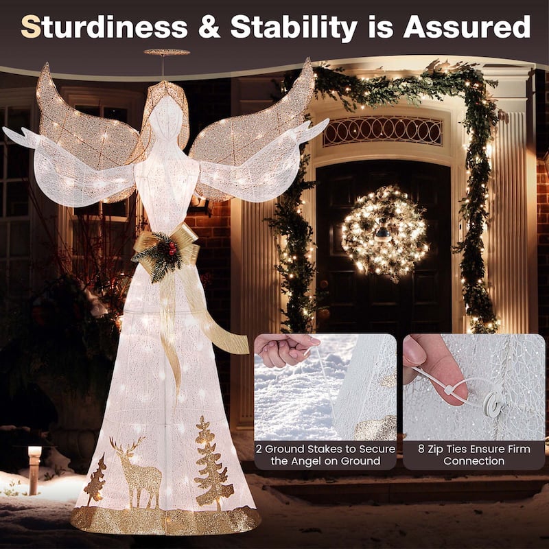 Costway 5 FT Pre-Lit Christmas Angel 3D Glittered Decoration with Halo - See Details