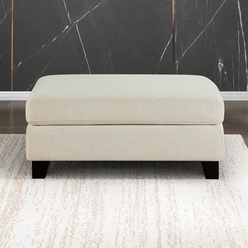 Julian 40.5" Textured Fabric Ottoman - Brown Finish Solid Wood Legs