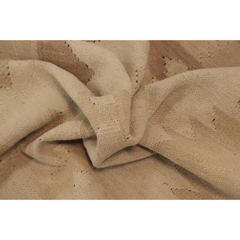 Hand Woven Oriental 100% Wool Carpet Southwestern Tribal Beige & Ivories Kilim Area Rug - 9' 1'' X 5' 9''