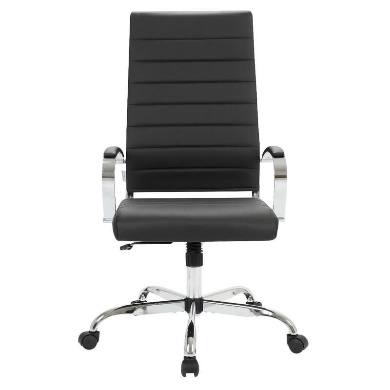 Benmar Leather Executive Office Chair with Chrome Frame, Adjustable Height, Tilt Lock, 360° Swivel, and Smooth Rolling Casters
