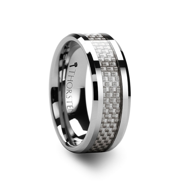 ULTIMUS Beveled White Carbon Fiber Inlay Tungsten Band