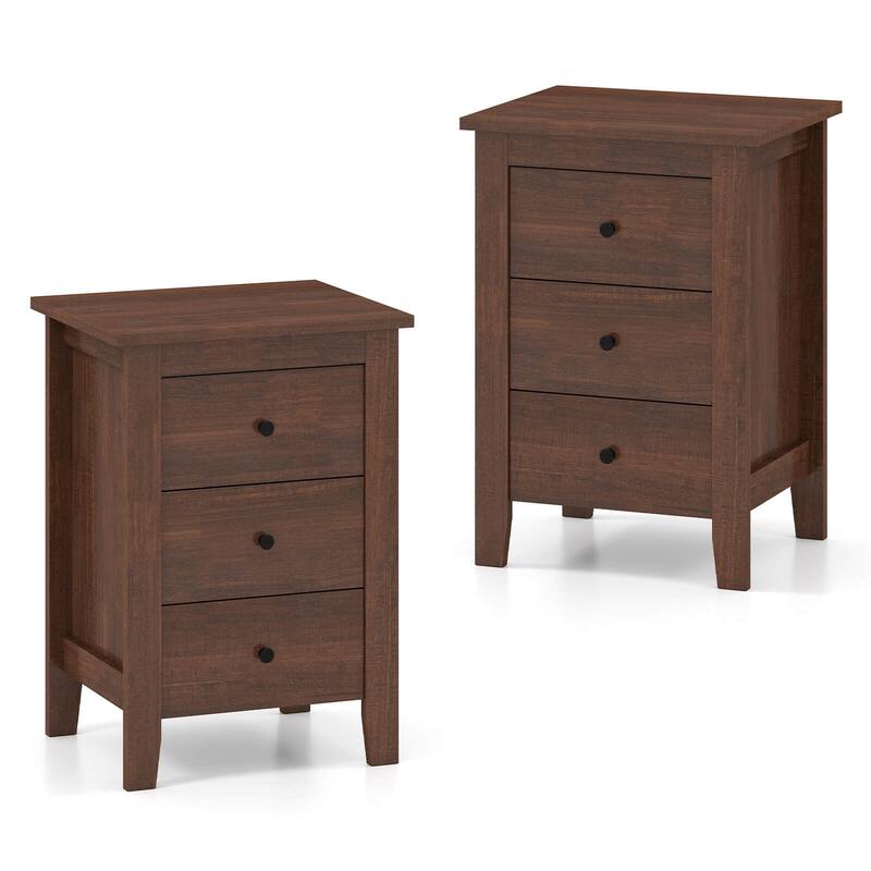 Costway 1PC/2PCS Nightstand End Beside Sofa Table w/ 3 Drawers Bedroom