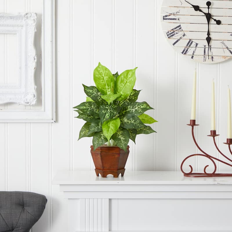 Dieffenbachia Silk Plants with Vase Set of 2 - 14" Artificial Greenery Decor for Home Office Living Room - 1.71ft.