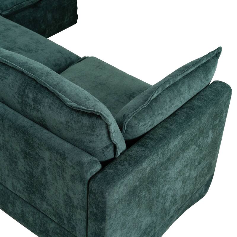 93.31" Linen Modular Sectional Sofa with Movable Ottoman, Solid Wood Frame, and High-Resilience Foam Cushions