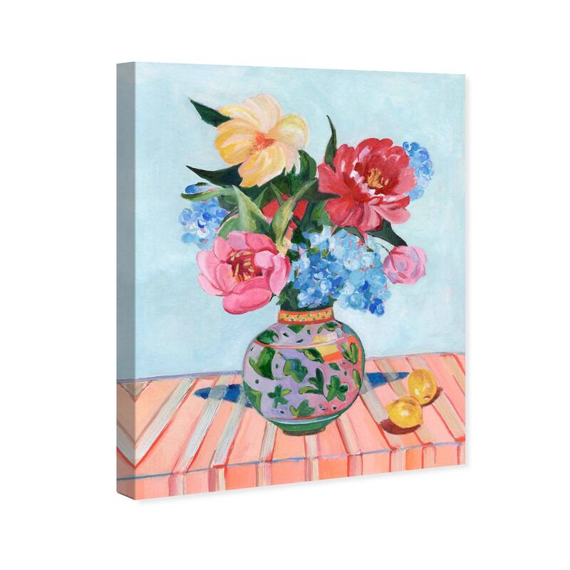 Wynwood Studio Canvas Floral and Botanical All in bloom Blue and Light Blue Traditional Wall Art Canvas Print