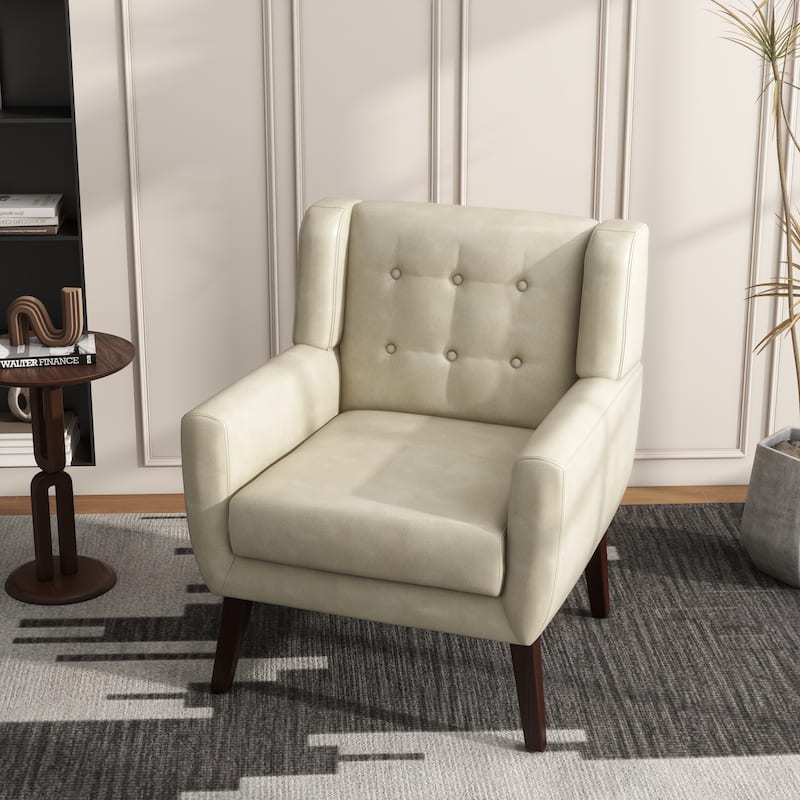 Cotton/ Linen Look Fabric Modern Accent Chair Armchair - Single - Cream PU