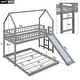 preview thumbnail 4 of 6, Grey Twin over Full Pine Wood Bunk Bed with Slide, Built-in Ladder, Full-Length Guardrail, and House Roof Design