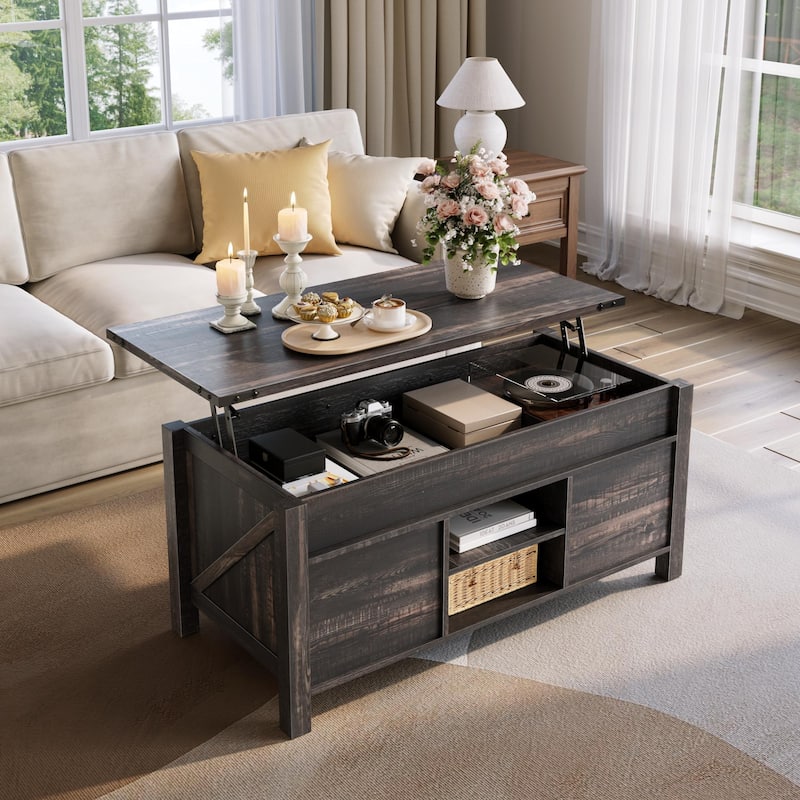 Farmhouse lift-top Coffee Table, Hidden Storage, Rustic Center Table