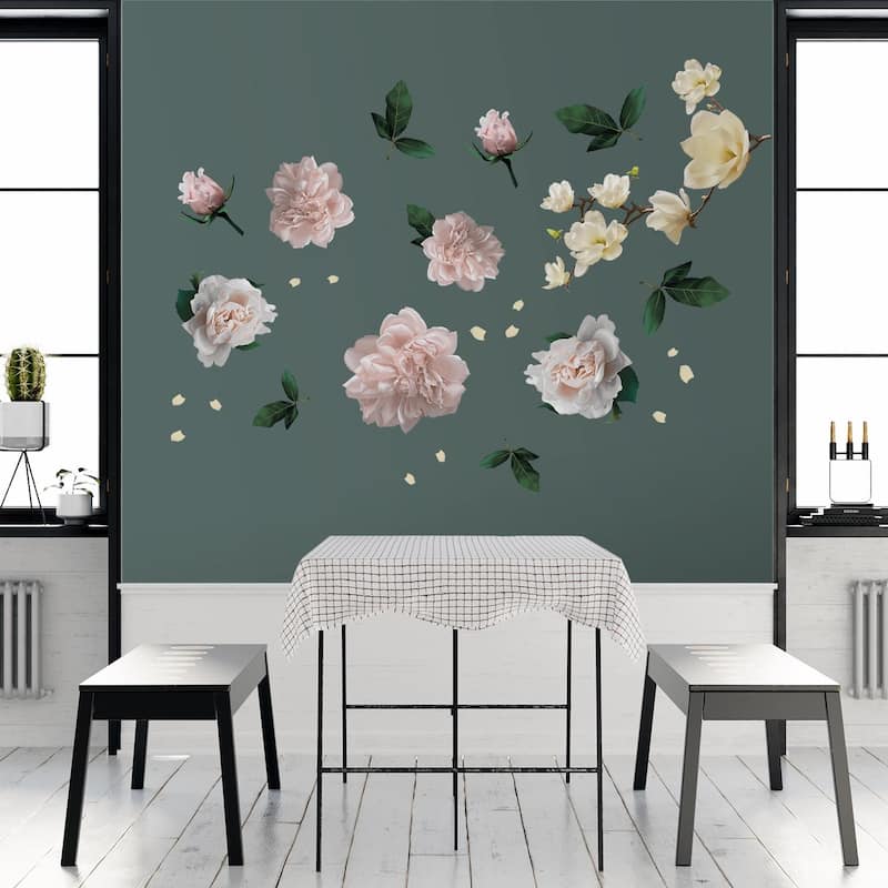 Walplus Wall Sticker Colorful Large Magnolia Flower Art Decal Home Decor - 1 pack - White Magnolia With Roses