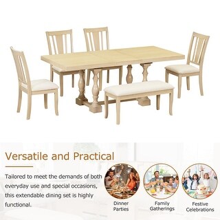 6 Piece Kitchen Dining Table Set, Extendable Dining Table with ...