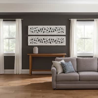 Ozy Carved Wall Art Panel Set of 2, Handcrafted Distressed White Mango Wood 50 Inch Tall