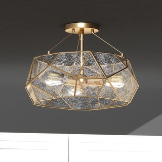 Euclid 16-in W Gold Aged Brass Contemporary Geometric Semi Flush Mount Ceiling Light Fixture - 16-in W x 11-in H x 16-in D
