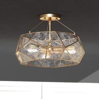 Euclid 16-in W Gold Aged Brass Contemporary Geometric Semi Flush Mount Ceiling Light Fixture - 16-in W x 11-in H x 16-in D