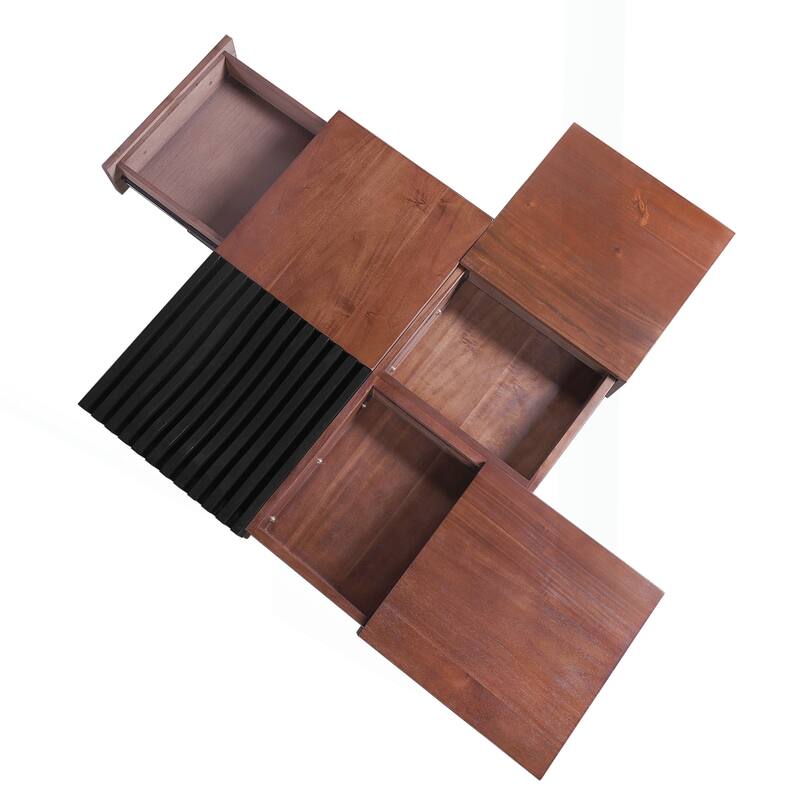 Charming Italian Retro-Inspired Acacia Wood Coffee Table with Storage