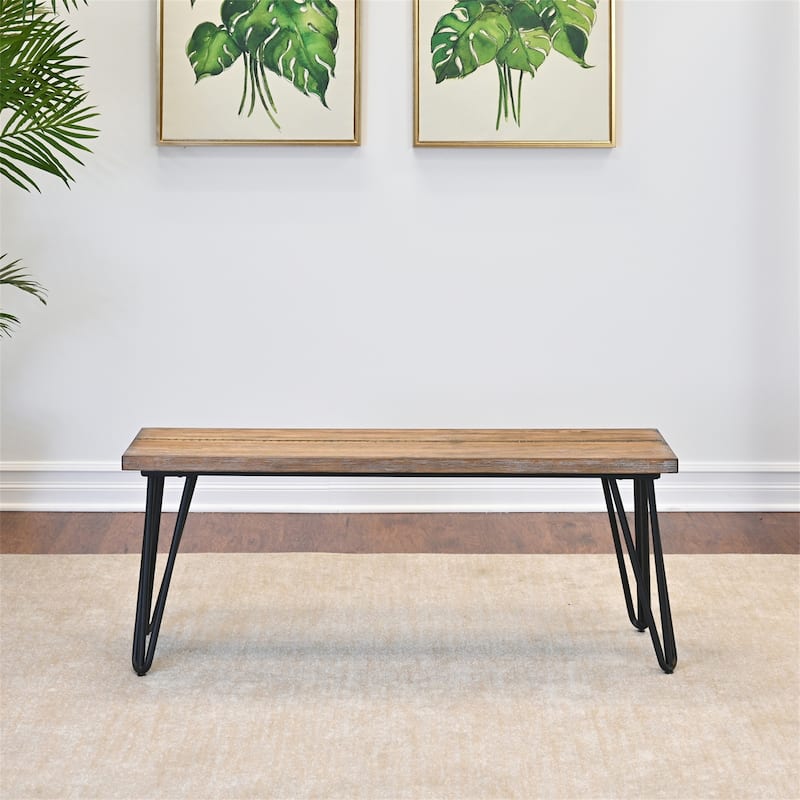 Industrial Wood Dining Bench with Metal Legs