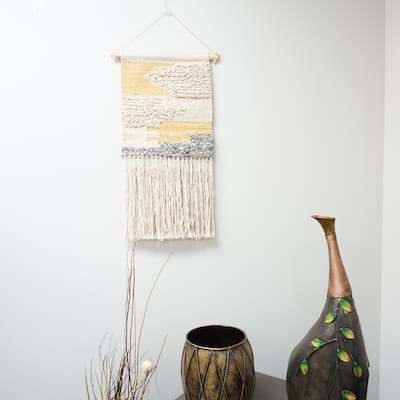 Home&Manor Wool and Cotton Macrame Wall Hanging with Rod Included - Exact Size
