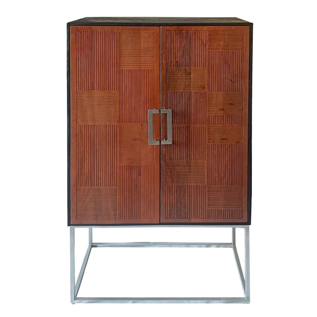 Manie 64 Inch Bar Cabinet with Inner Shelves, Mango Wood, Walnut Brown
