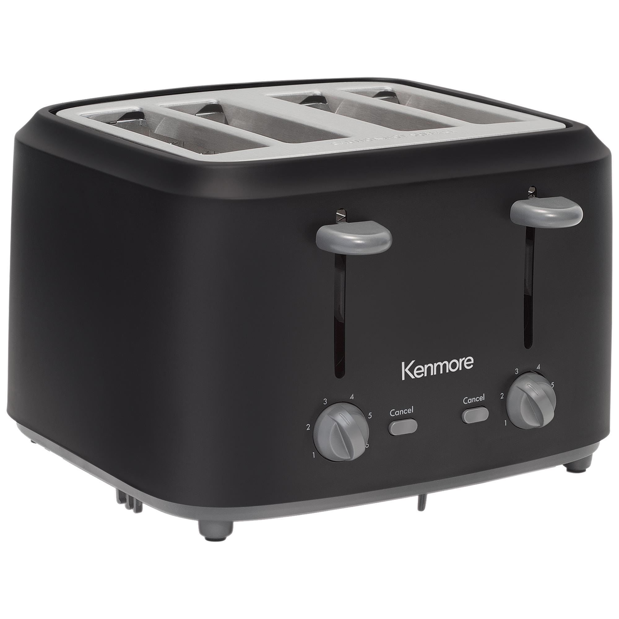 Kenmore 4-Slice Toaster with Dual Controls, Matte Black and Gray, Wide Slots, Adjustable Browning