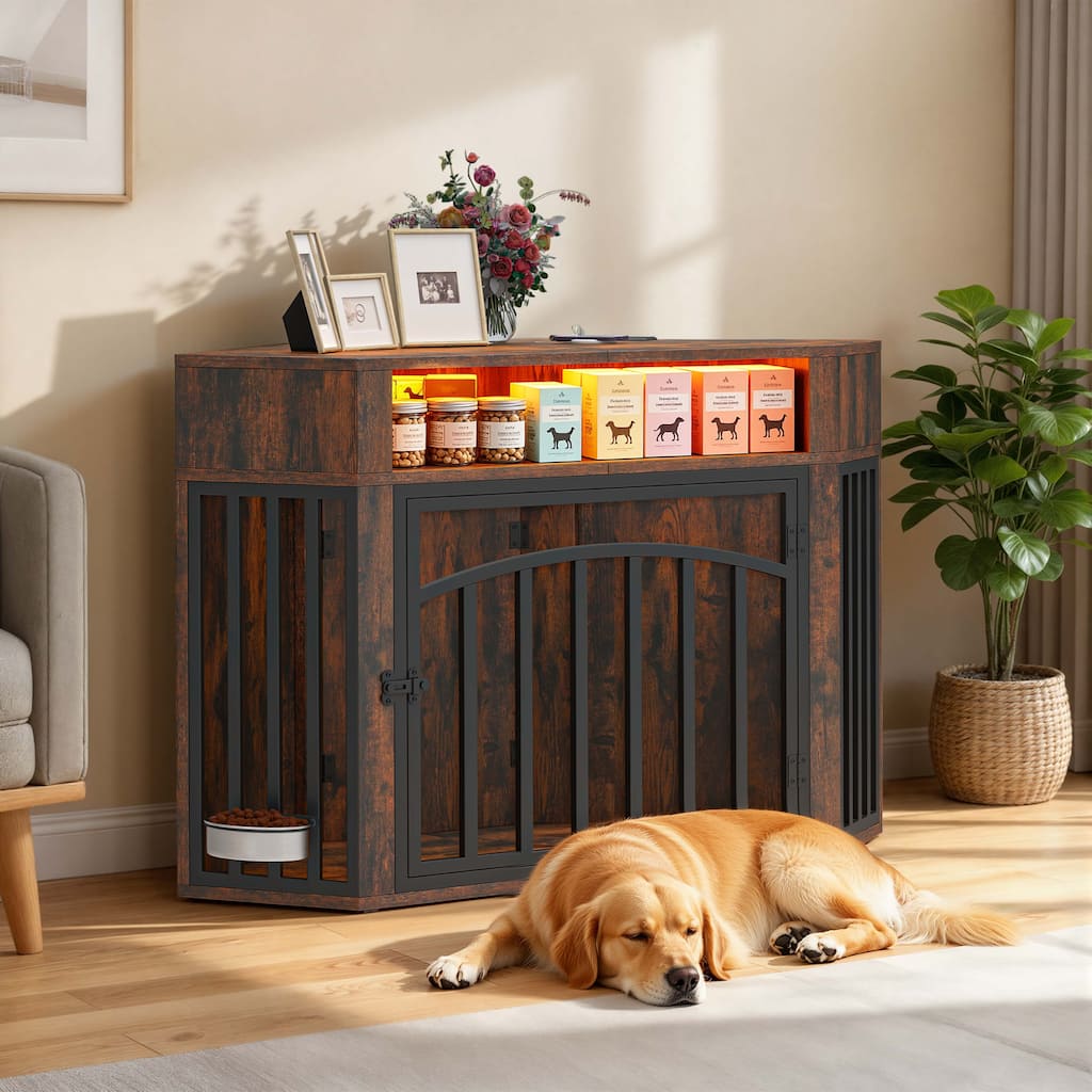 Moasis 52" Corner Dog Crate Furniture, End Table Cage for Large Dogs