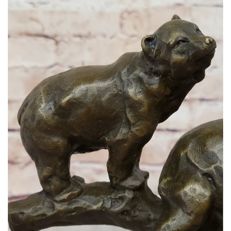Green Patina Bear Family On A Tree Stump Bronze Sculpture Statue Figurine