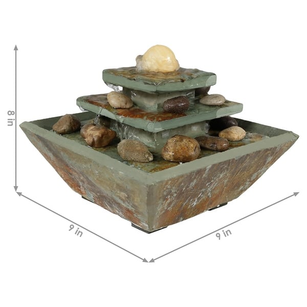 Sunnydaze Ascending Slate Tabletop Water Fountain with LED Light 8-Inch